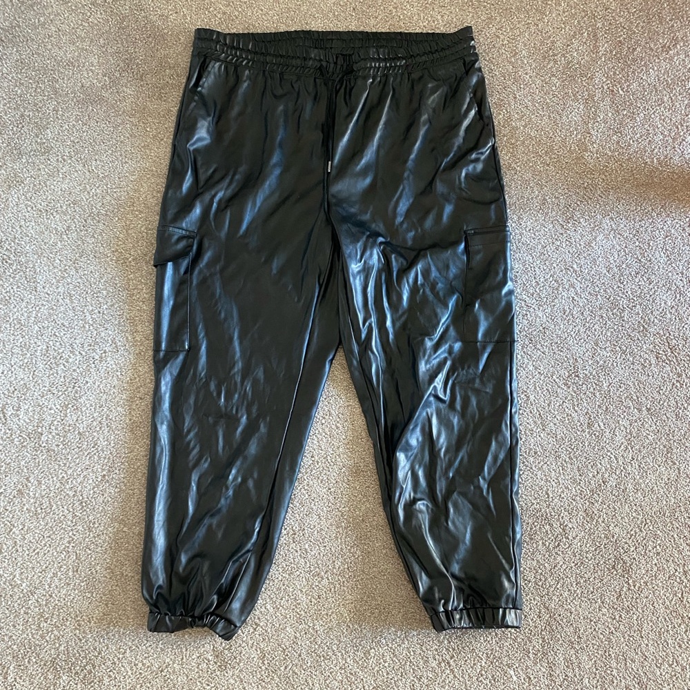 Black Faux Leather Joggers